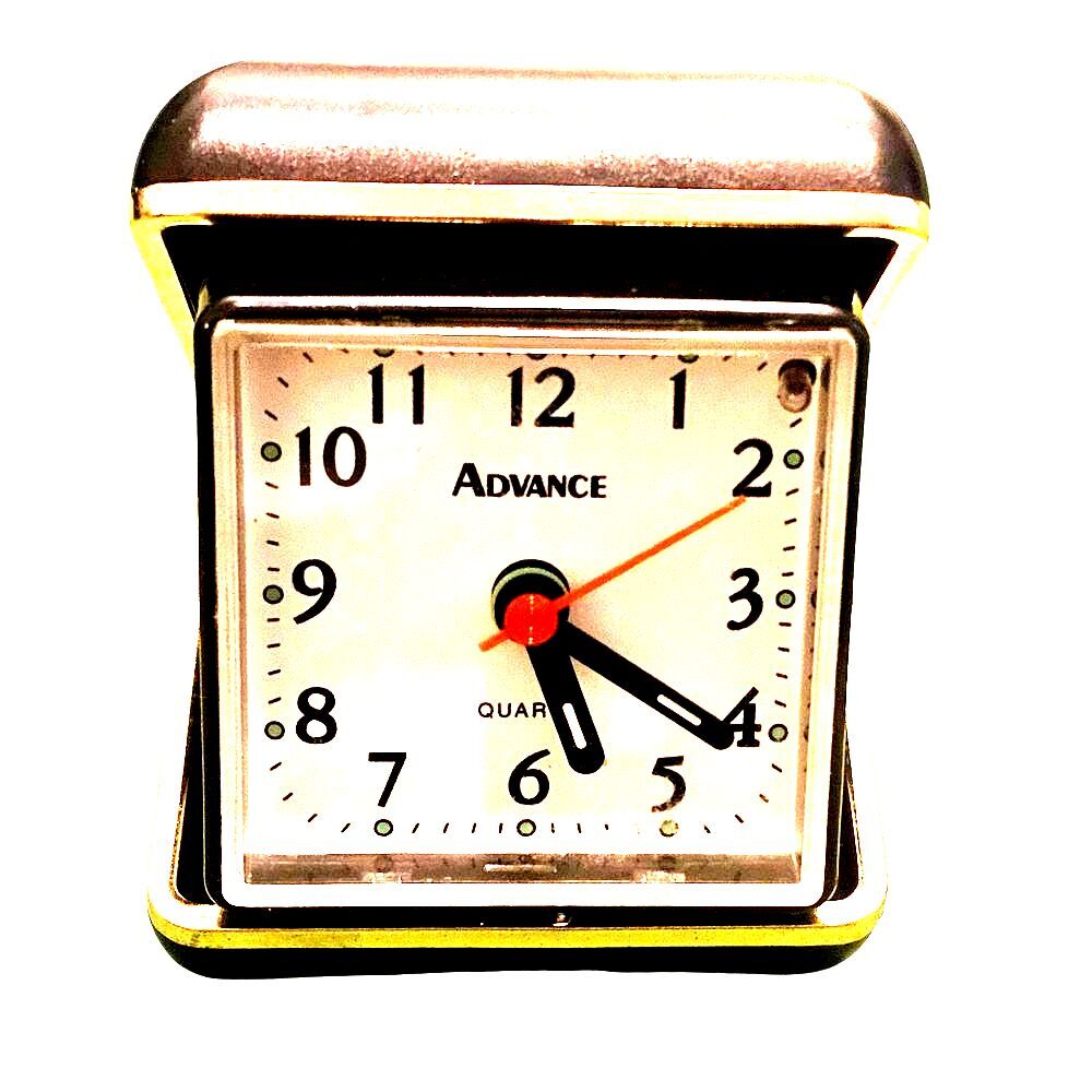 Vintage Folding Black and Gold Analog Table Alarm Clock